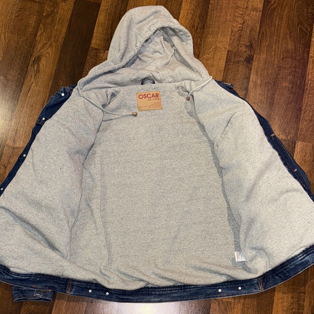 Vintage Oscar Jeans Mens Denim Jacket with Gray Hood size XXL - Picture 5 of 7